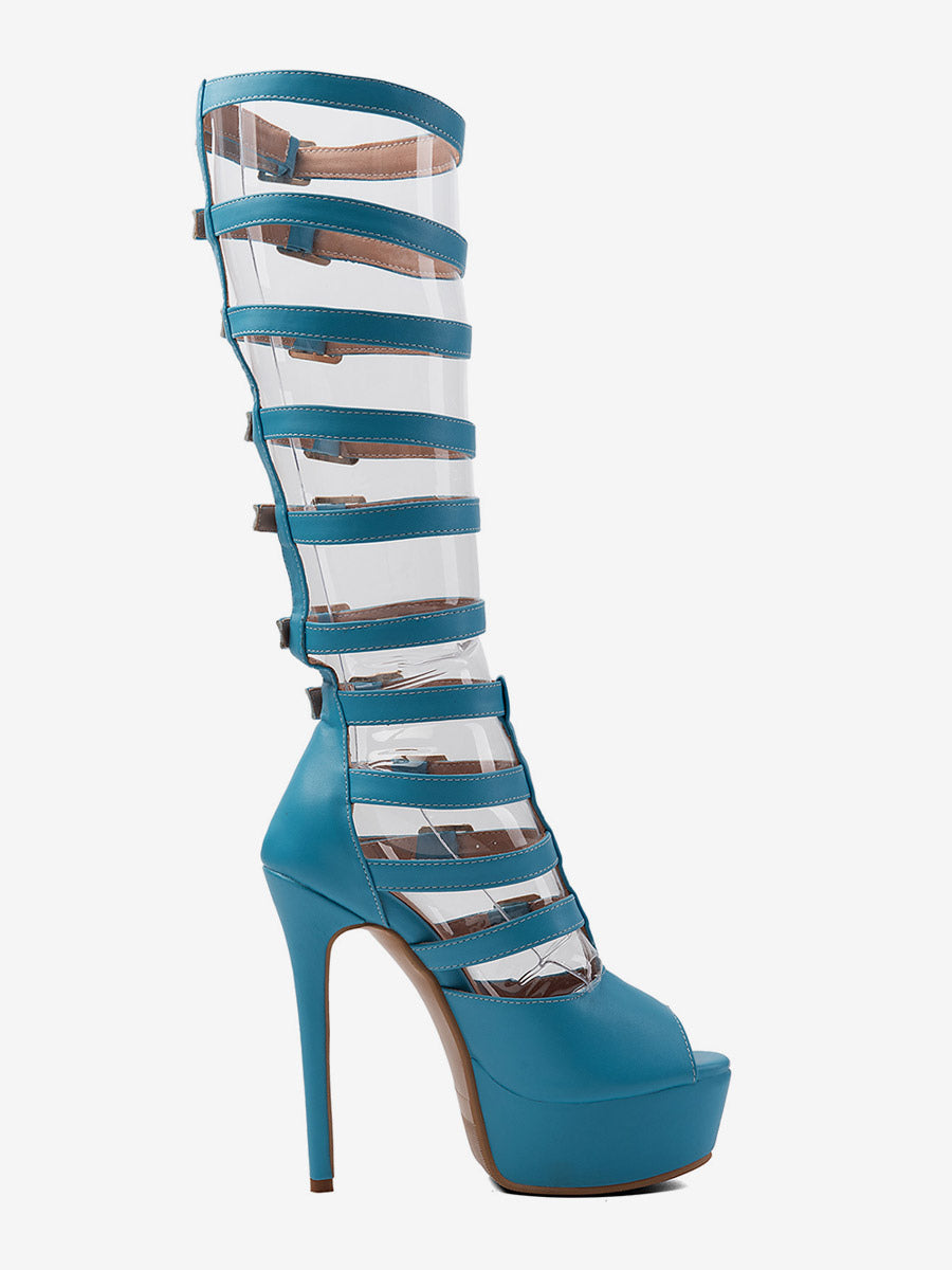 teal open toe buckle strappy gladiator sandals — view 6