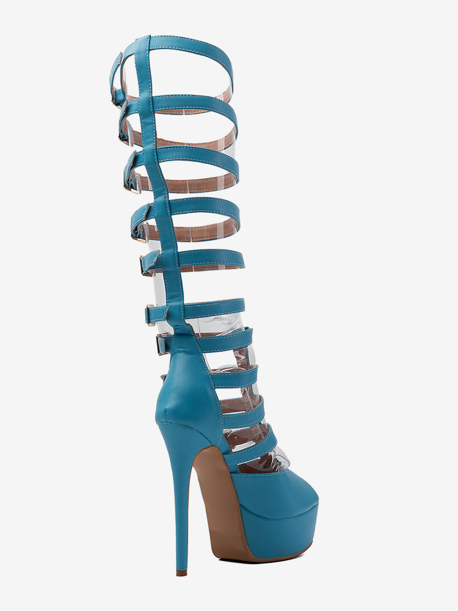 Teal Open-Toe Buckle Strappy Gladiator Sandals — view 7