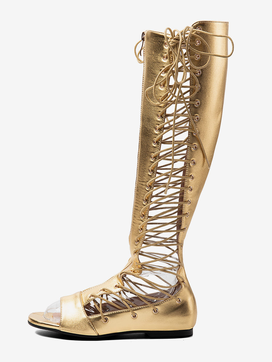 Gold Open-Toe Lace-Up Zip Gladiator Sandals — view 2