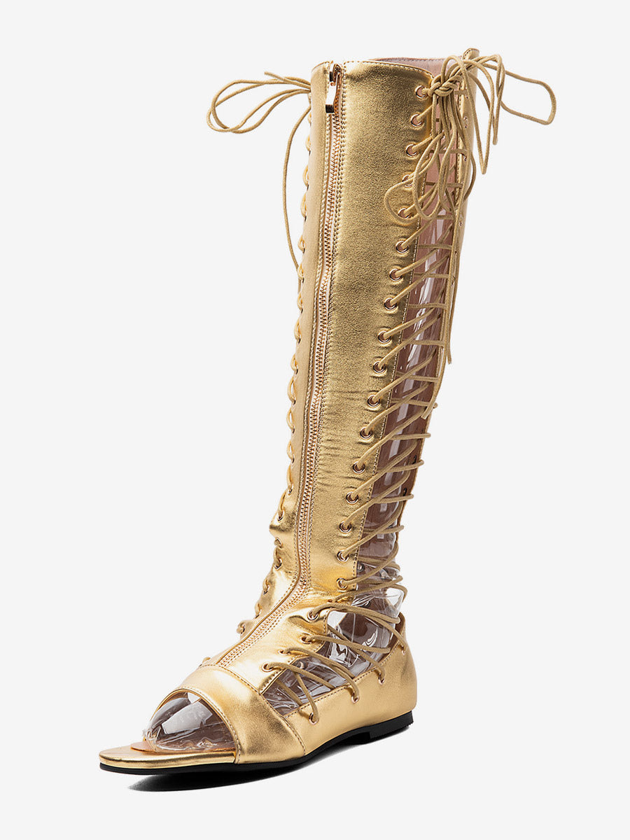 gold open toe lace up zip gladiator sandals — view 3