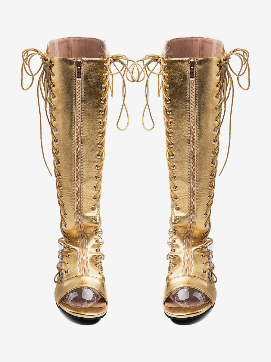 gold open toe lace up zip gladiator sandals — view 4