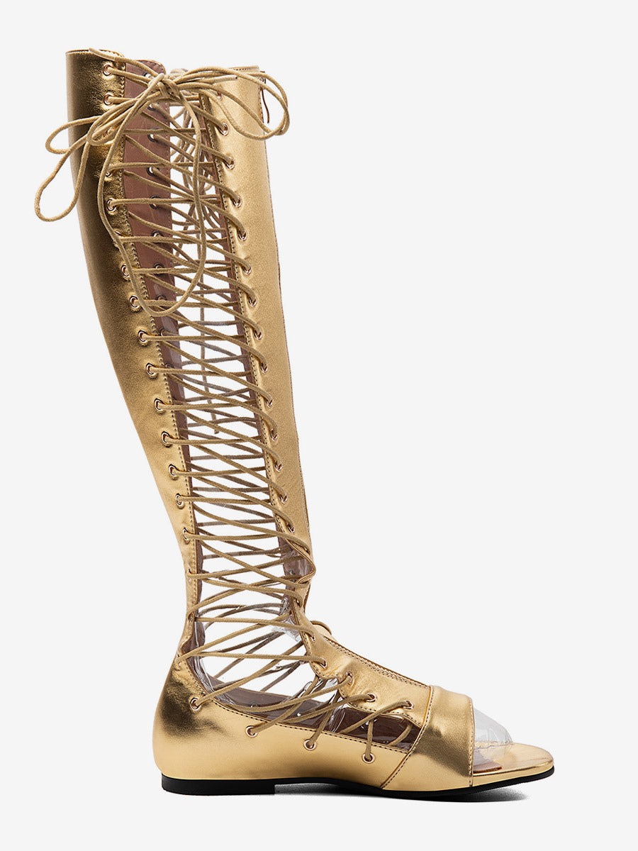 gold open toe lace up zip gladiator sandals — view 5