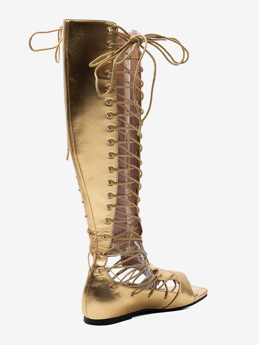 gold open toe lace up zip gladiator sandals — view 6