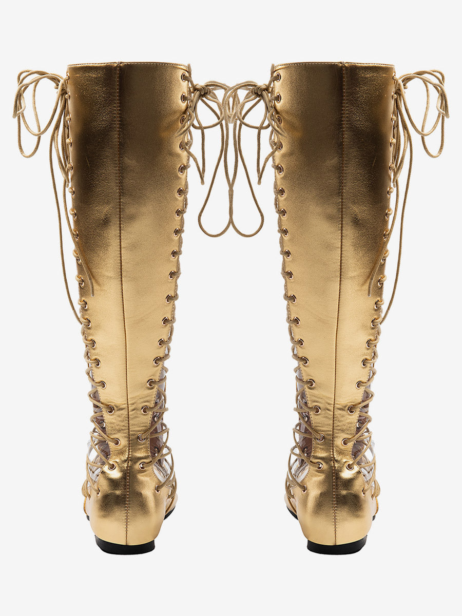 gold open toe lace up zip gladiator sandals — view 7