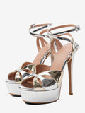 Silver Open-Toe Platform Stiletto Sandals — view 1