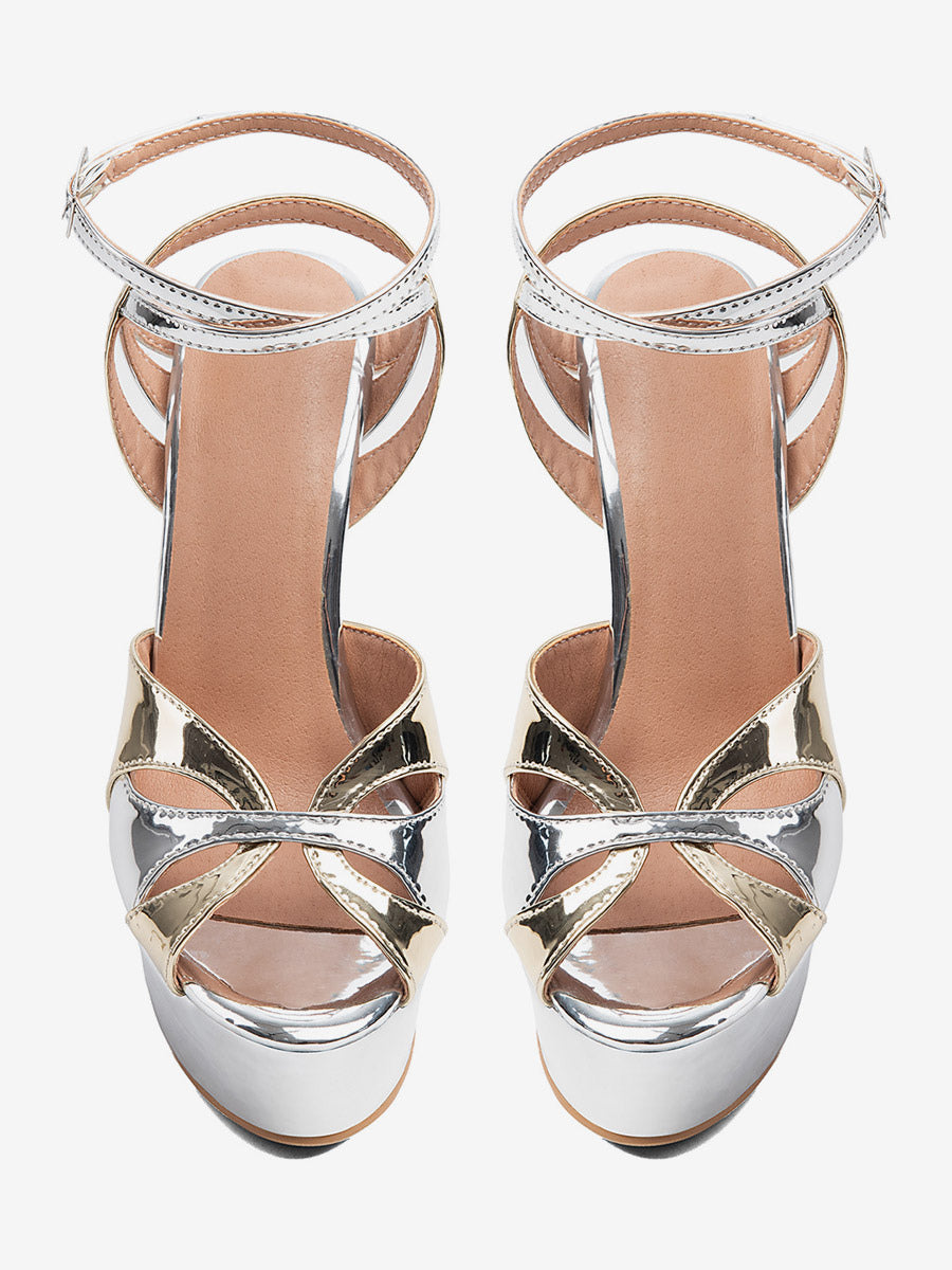 silver open toe platform stiletto sandals — view 3
