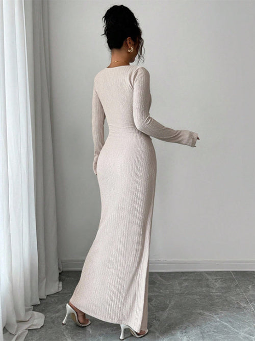 Apricot Long-Sleeve Side Split Fitted Dress — view 2