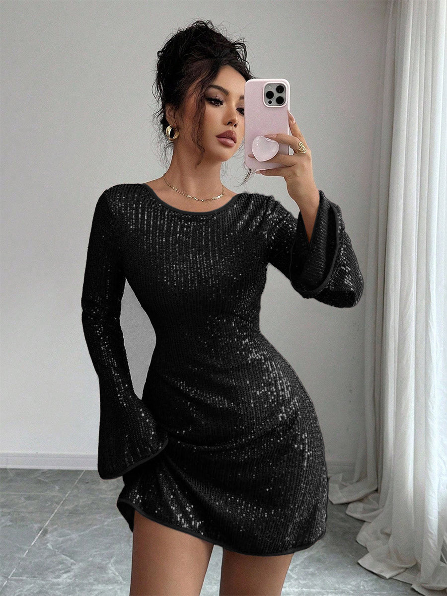 Burgundy Fitted Sequin Mini Dress — view 4