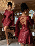 Burgundy Fitted Sequin Mini Dress — view 7