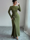 Green Long-Sleeve Side Split Fitted Dress — view 1