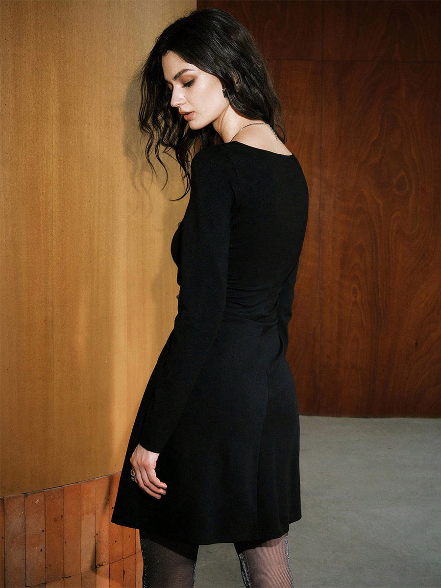 Black Long-Sleeve Square-Neck Lace Dress — view 5
