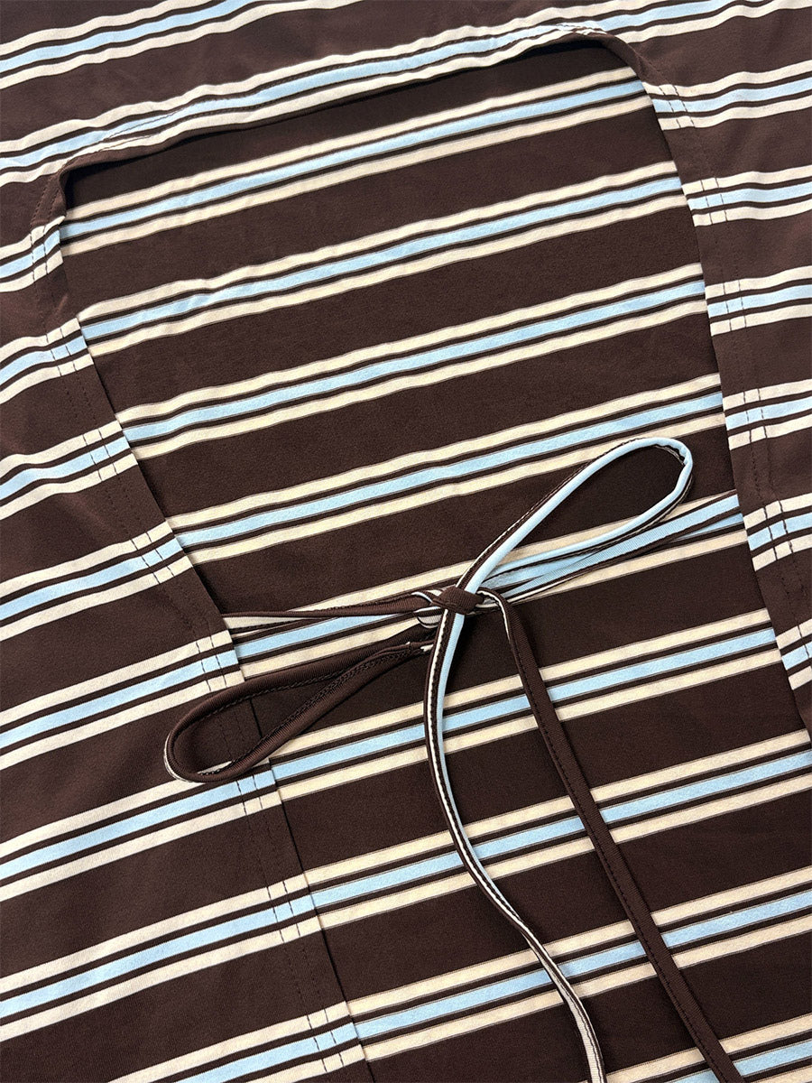 Brown Long-Sleeve Striped Blouse — view 4