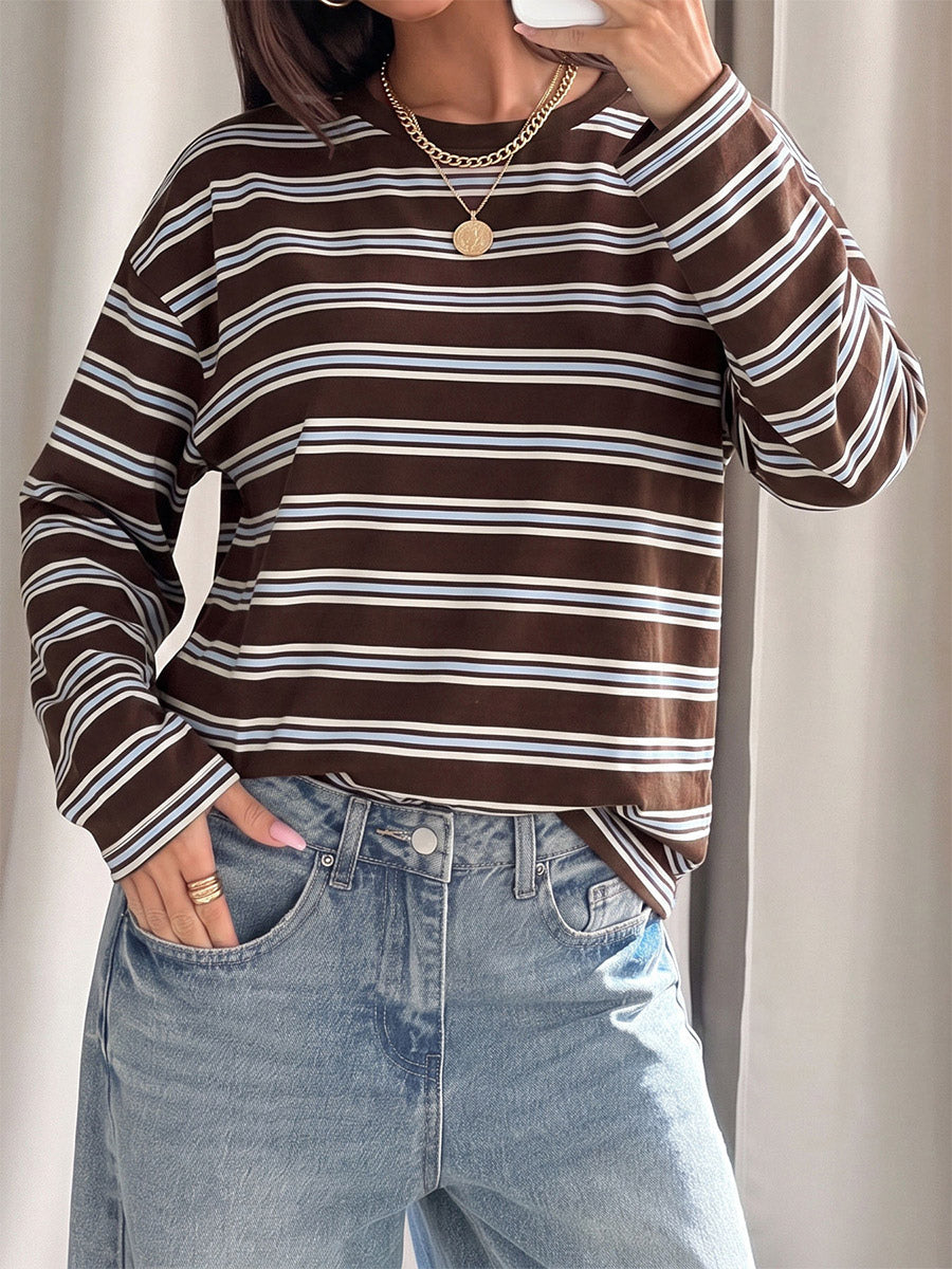 Brown Long-Sleeve Striped Blouse — view 2