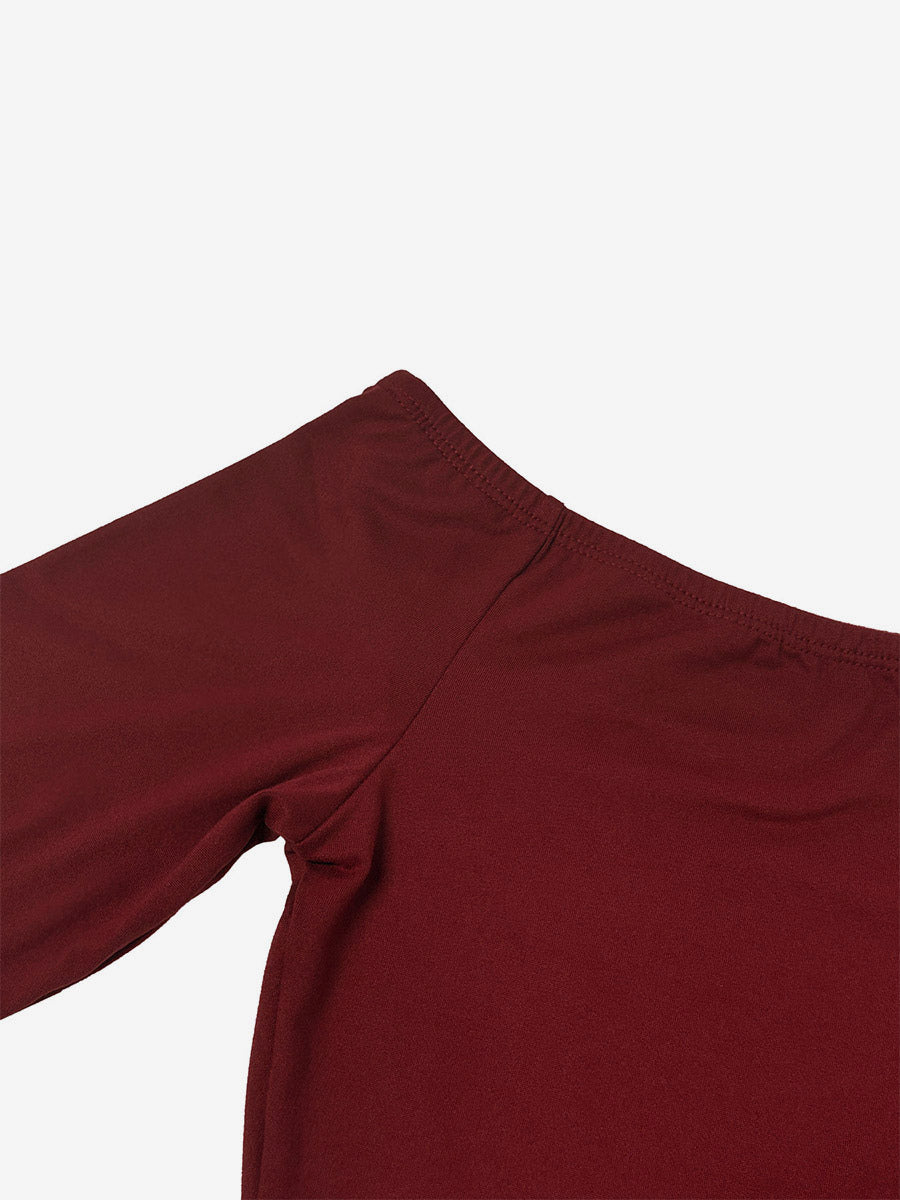 Burgundy Long-Sleeve Off-Shoulder Fitted Bodycon Dress — view 5