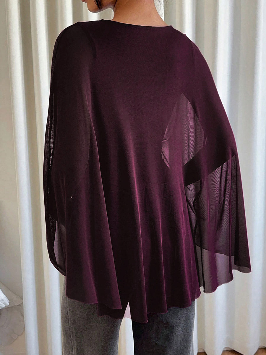 Fuchsia Round-Neck Pleated Sheer Blouse — view 4