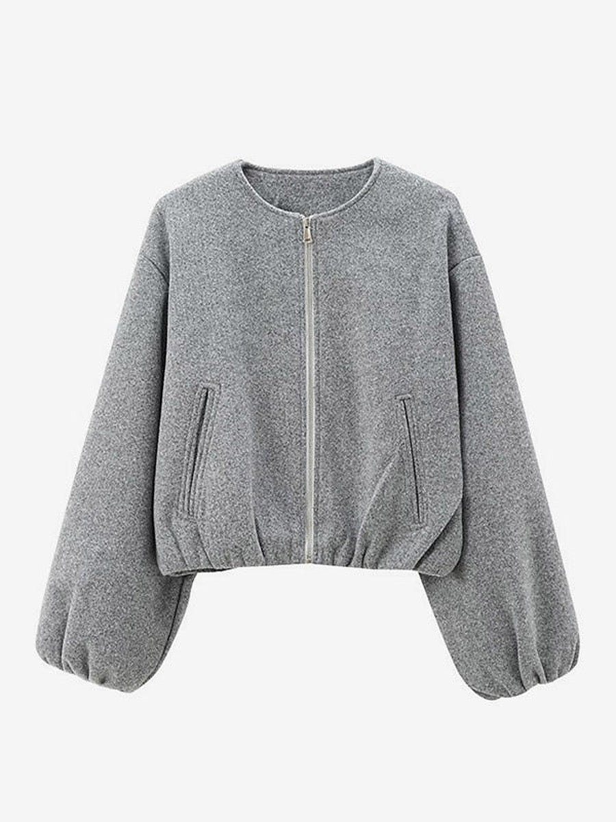 Hunter Green Round-Neck Short Jacket — view 1