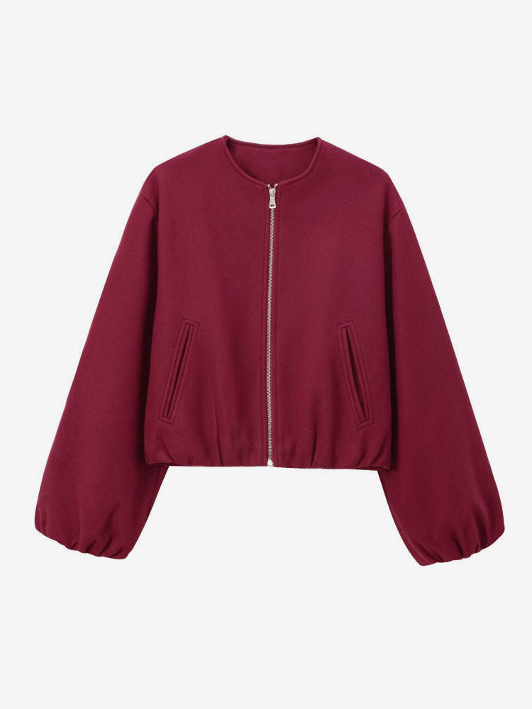 Hunter Green Round-Neck Short Jacket — view 5