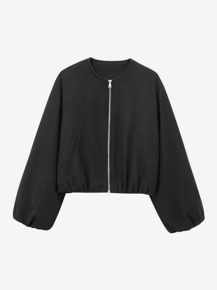 Hunter Green Round-Neck Short Jacket — view 4
