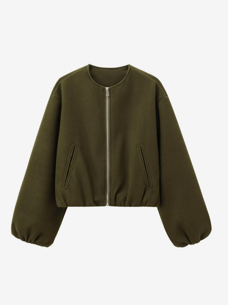 Hunter Green Round-Neck Short Jacket — view 3