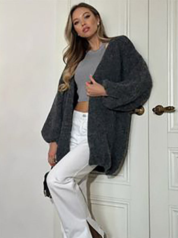 Charcoal Relaxed Knitted Cardigan — view 6