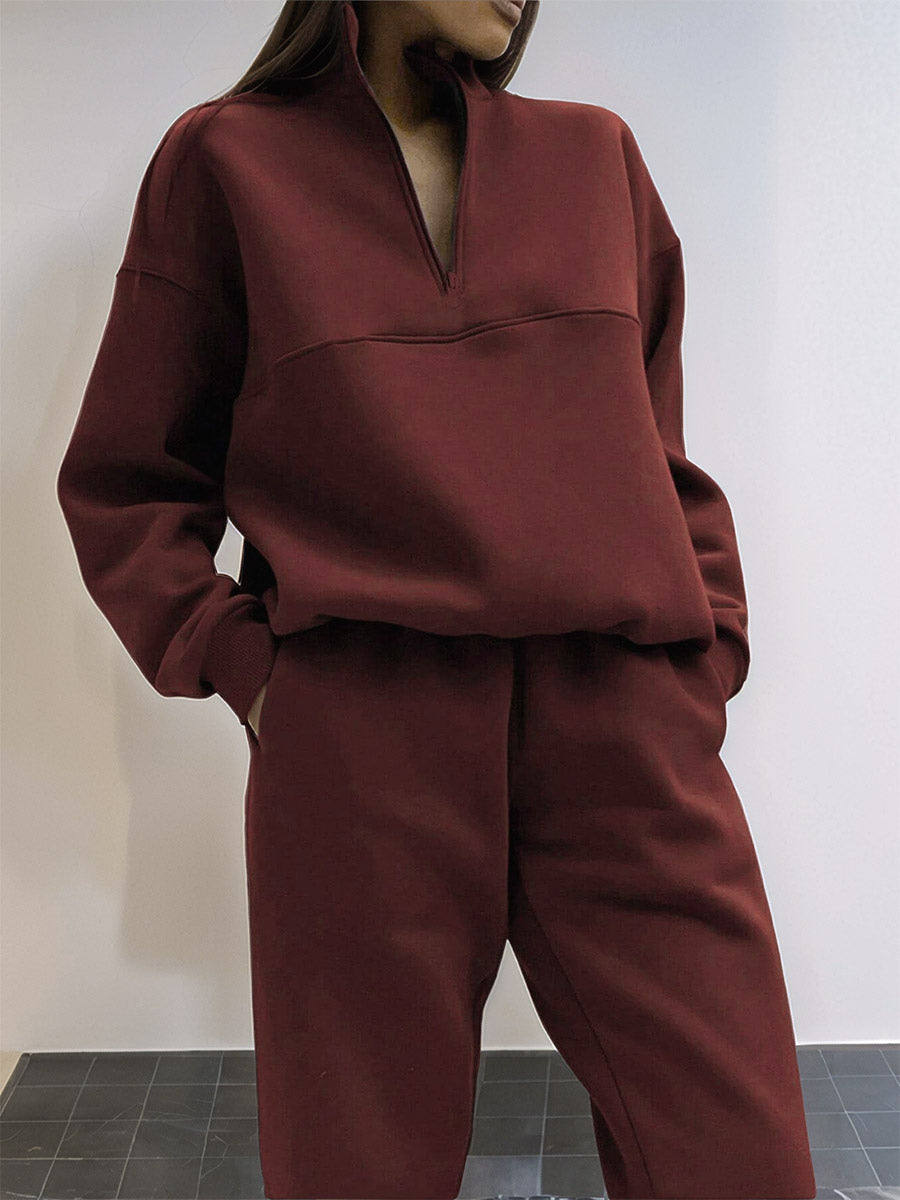 burgundy collared two piece set — view 5