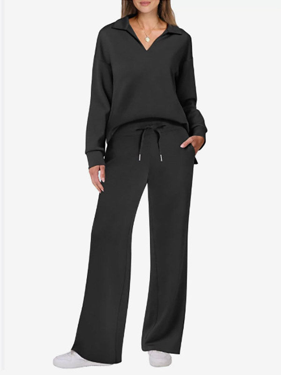 Apricot Long-Sleeve Wide-Leg Two-Piece Set — view 1