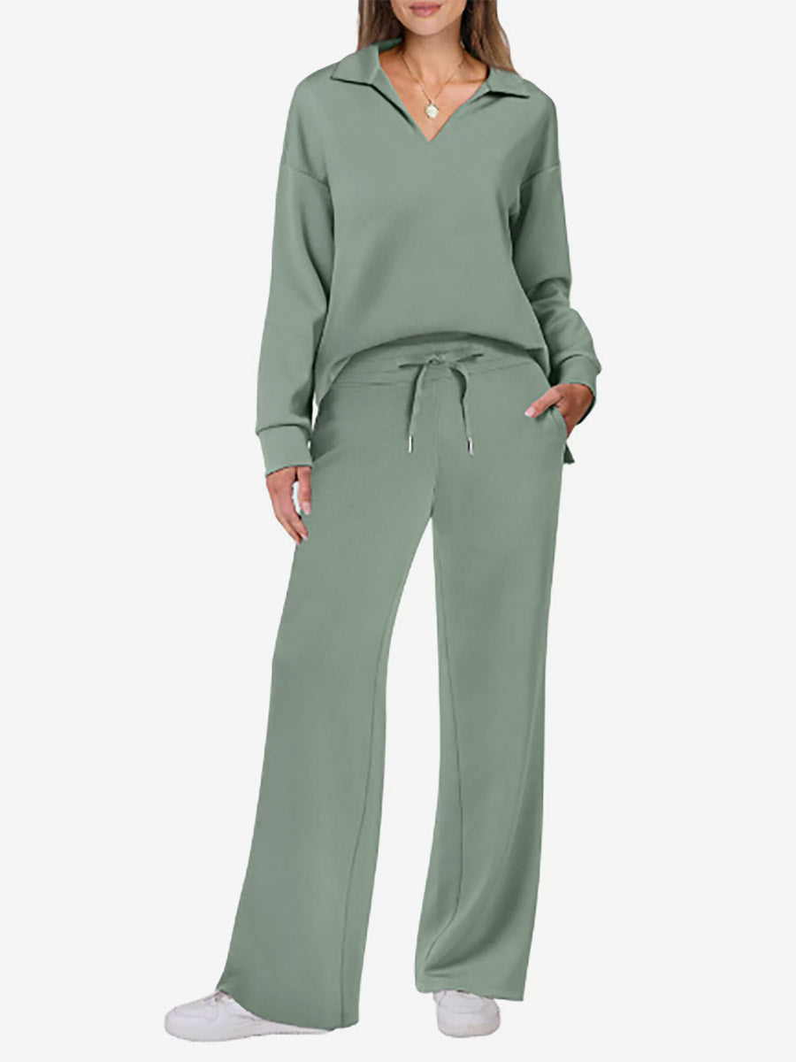 Apricot Long-Sleeve Wide-Leg Two-Piece Set — view 3