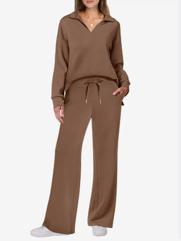Apricot Long-Sleeve Wide-Leg Two-Piece Set — view 6