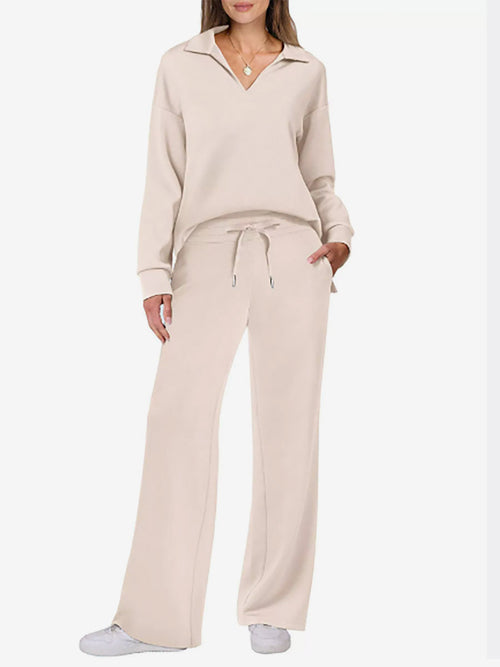 Apricot Long-Sleeve Wide-Leg Two-Piece Set — view 2