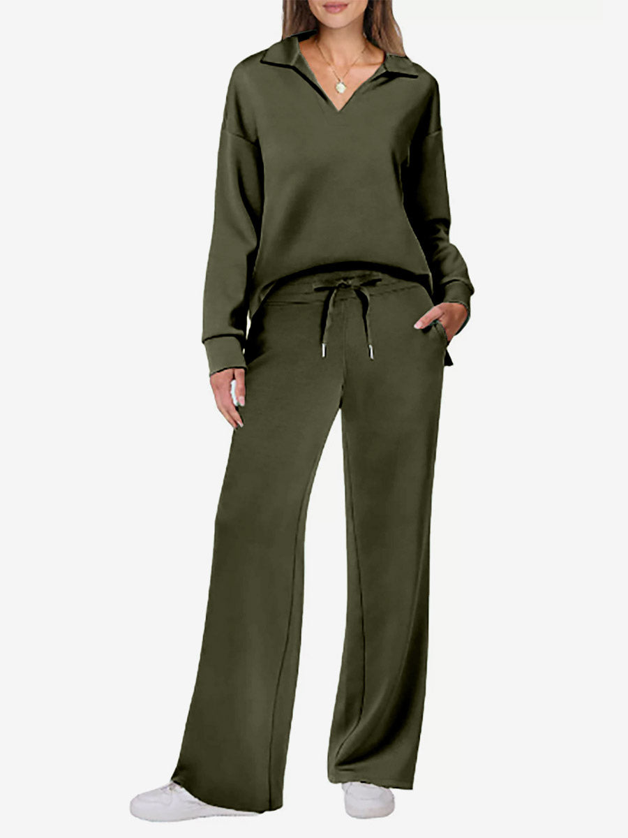 Apricot Long-Sleeve Wide-Leg Two-Piece Set — view 8