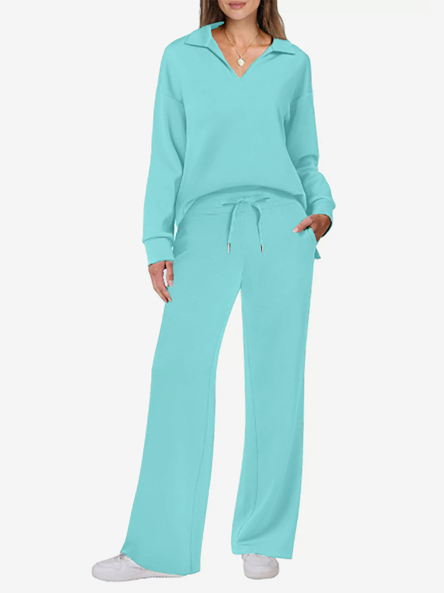 Apricot Long-Sleeve Wide-Leg Two-Piece Set — view 7