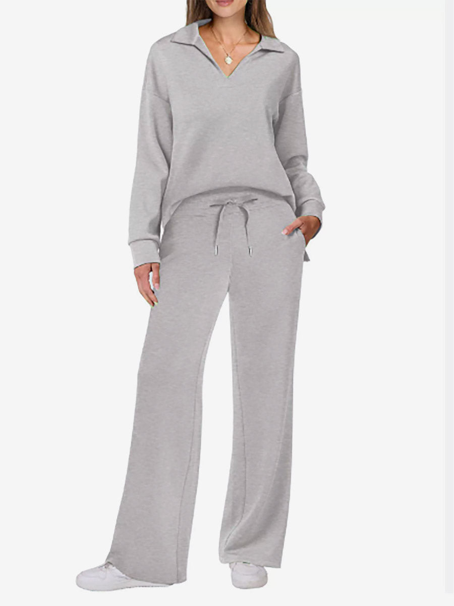 Apricot Long-Sleeve Wide-Leg Two-Piece Set — view 4