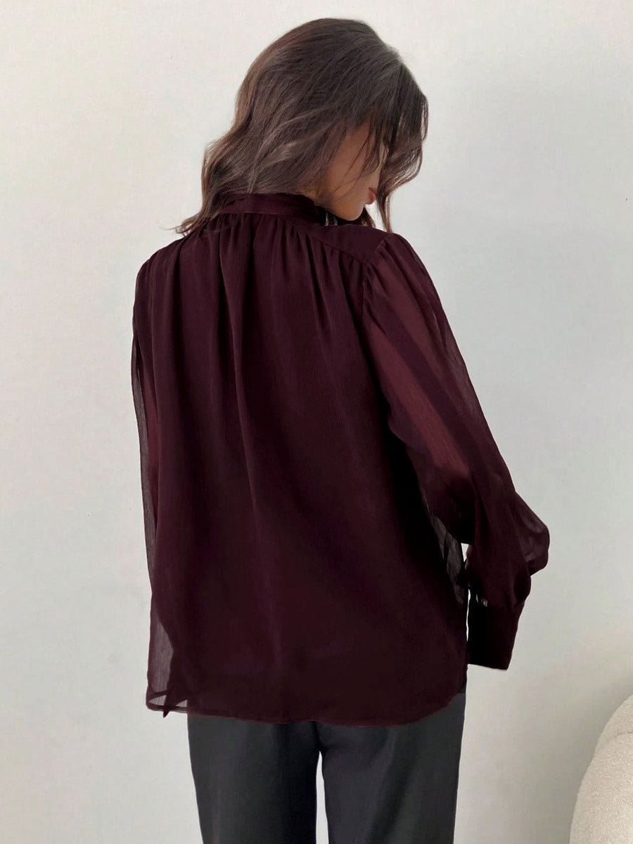 Fuchsia Long-Sleeve Chiffon Blouse — view 3