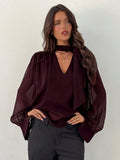 Fuchsia Long-Sleeve Chiffon Blouse — view 1