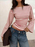 Red Long-Sleeve Striped Blouse — view 5