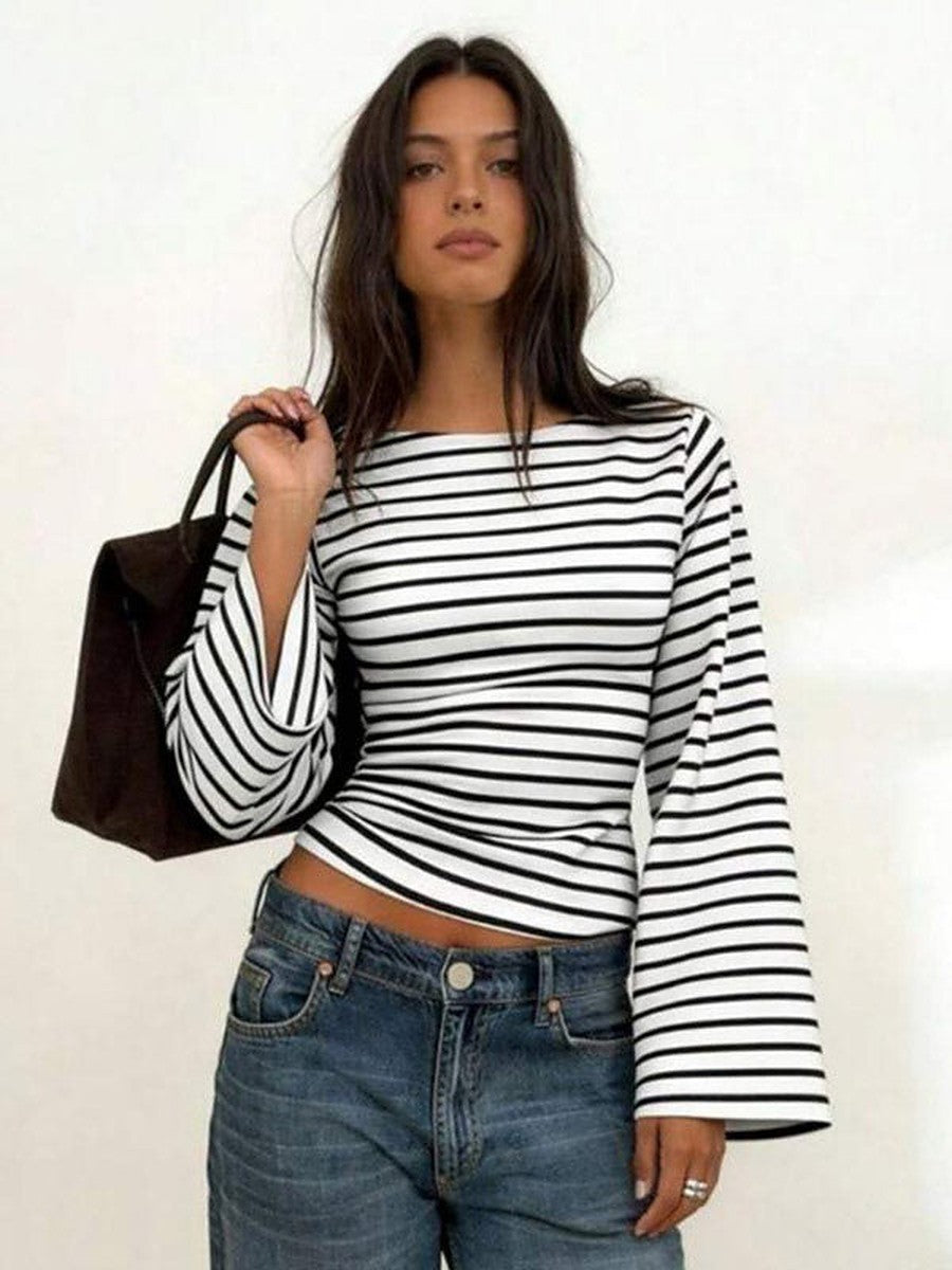 Red Long-Sleeve Striped Blouse — view 1
