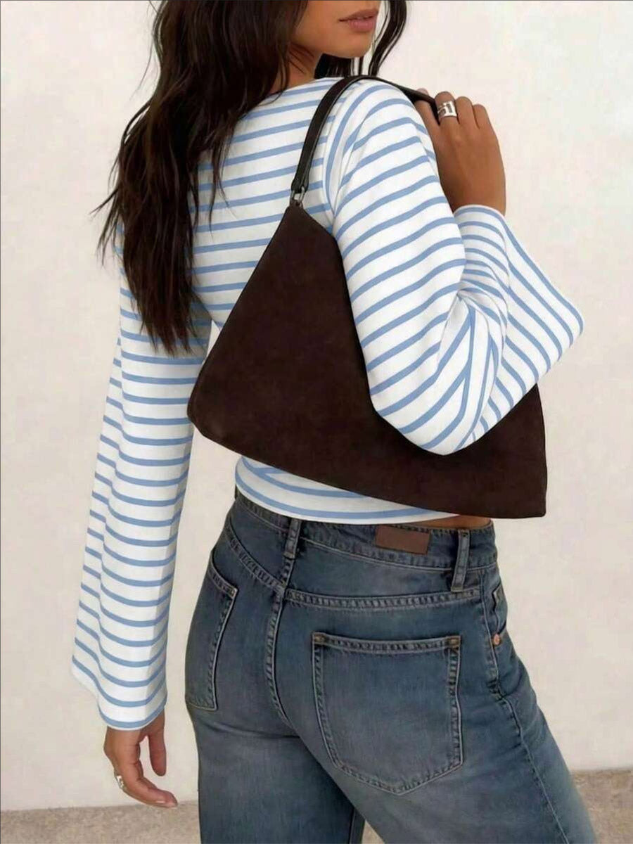 Red Long-Sleeve Striped Blouse — view 4