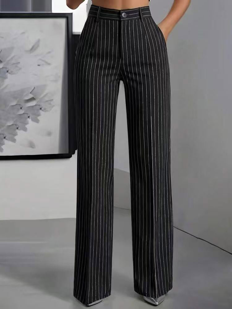 green wide leg relaxed striped trousers — view 5