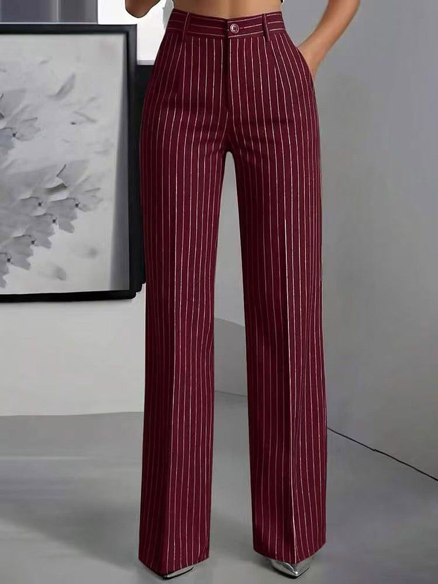Green Wide-Leg Relaxed Striped Trousers — view 1
