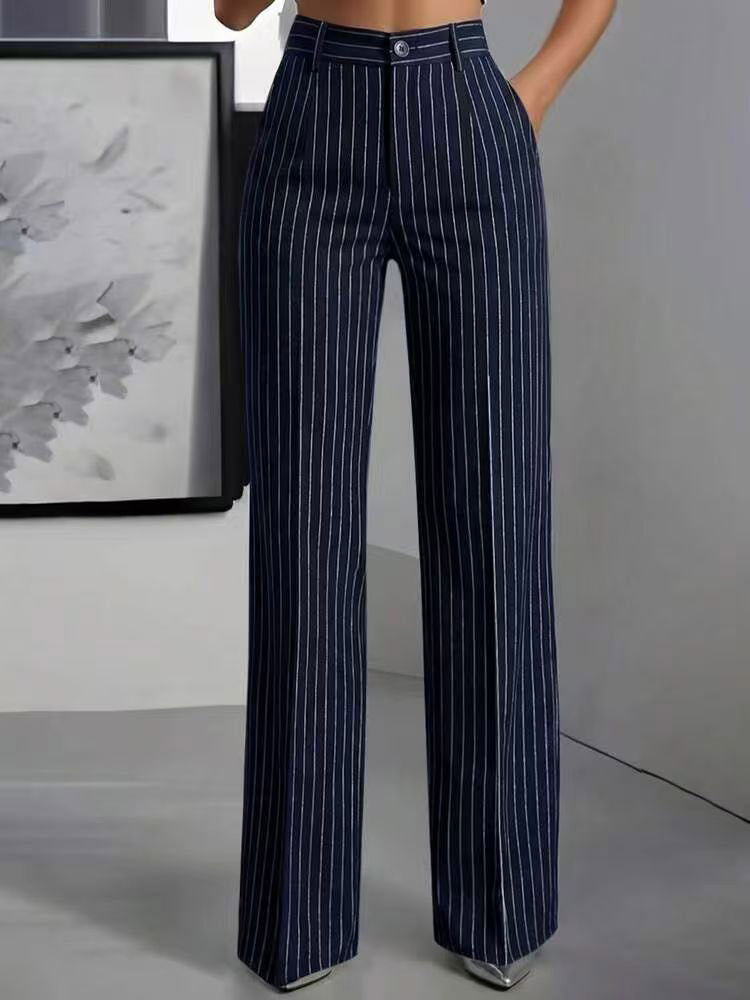 green wide leg relaxed striped trousers — view 7