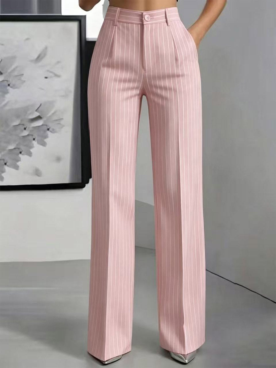 green wide leg relaxed striped trousers — view 4