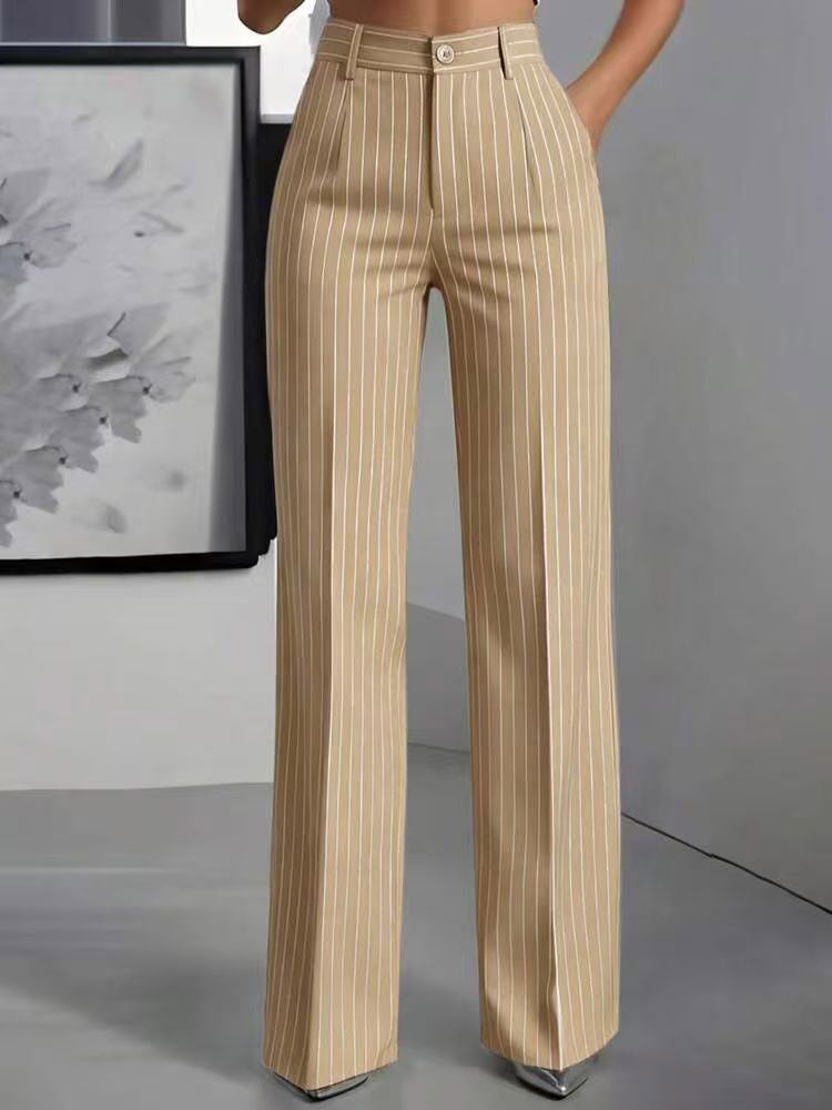 Green Wide-Leg Relaxed Striped Trousers — view 8