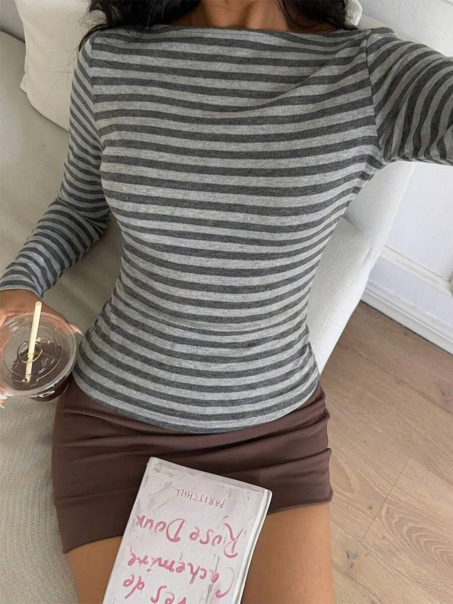 Yellow Long-Sleeve Fitted Striped Blouse — view 5