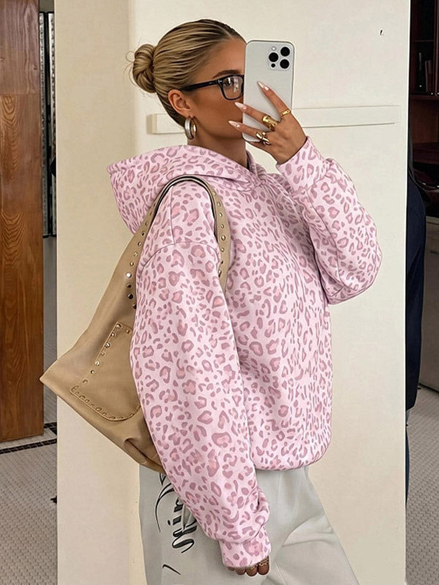 Grey Leopard Print Hoodie — view 1
