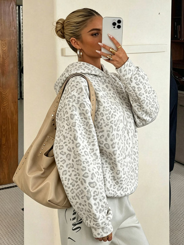 Grey Leopard Print Hoodie — view 3