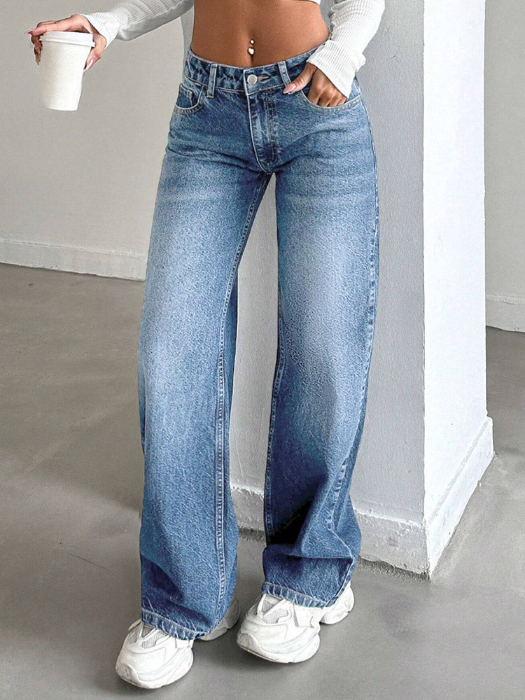 Charcoal High-Waisted Wide-Leg Denim Jeans — view 4