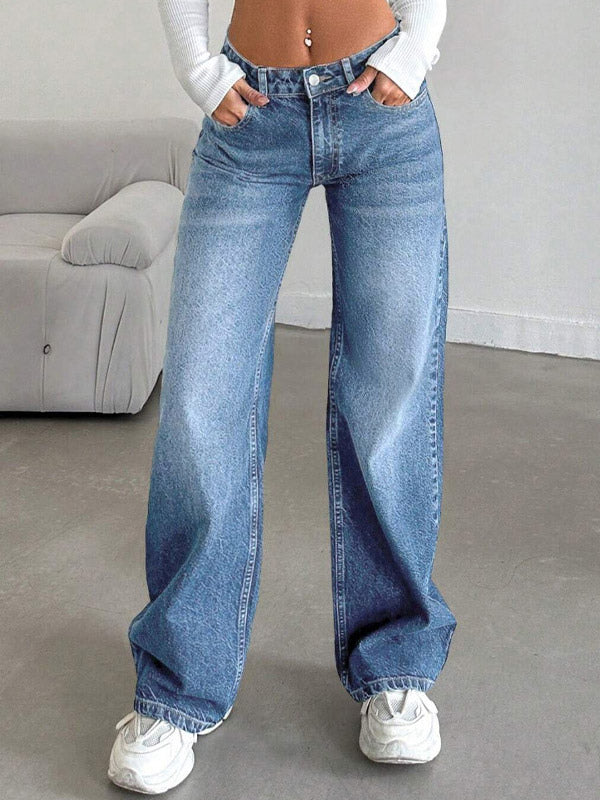 charcoal high waisted wide leg denim jeans — view 3