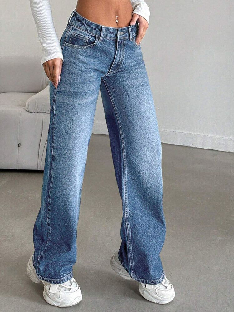 charcoal high waisted wide leg denim jeans — view 2