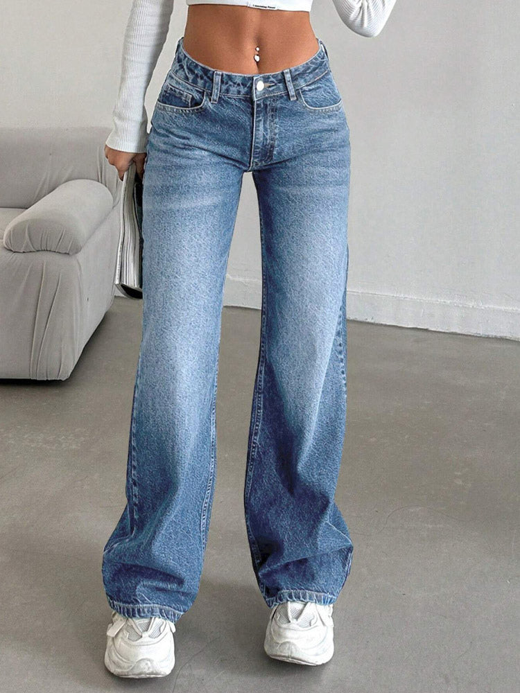 charcoal high waisted wide leg denim jeans — view 1
