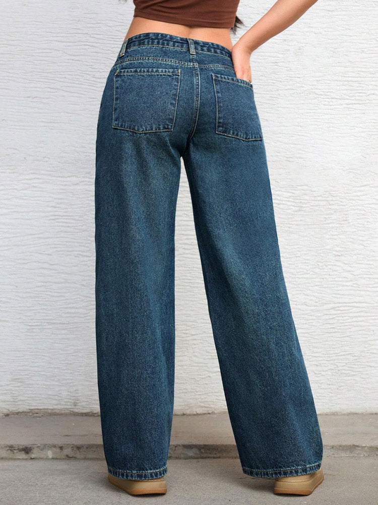 navy wide leg denim jeans — view 4